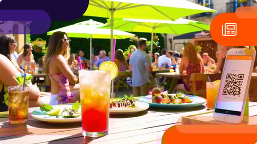 People having food and drinks on a patio in the summer using a restaurant loyalty program