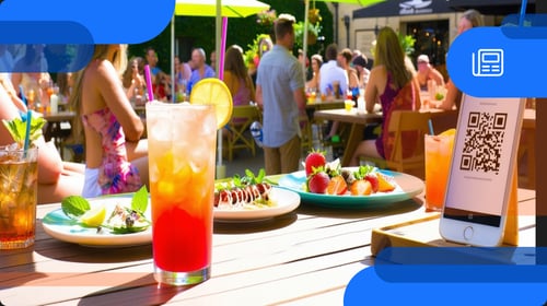 People having food and drinks on a patio in the summer using a restaurant loyalty program