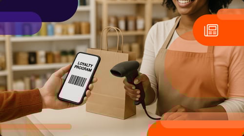 A customer scanning their loyalty program card at checkout