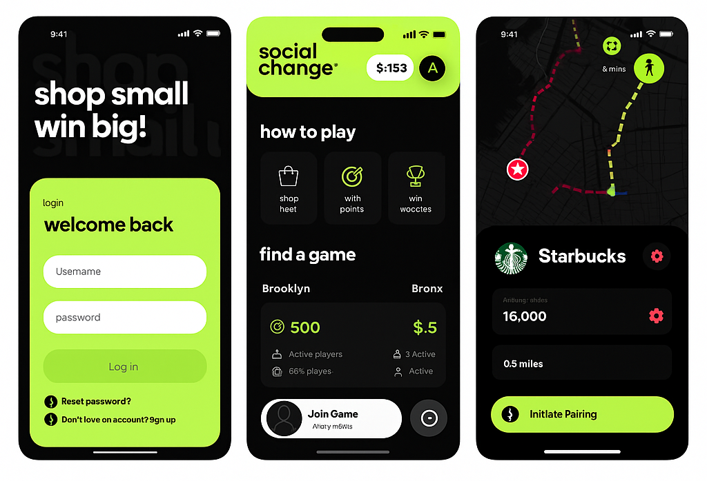 Mobile snapshots showing gamification platform