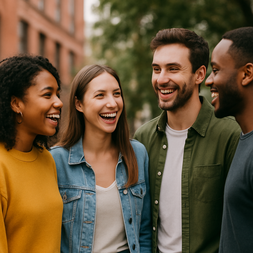 People with friends talking