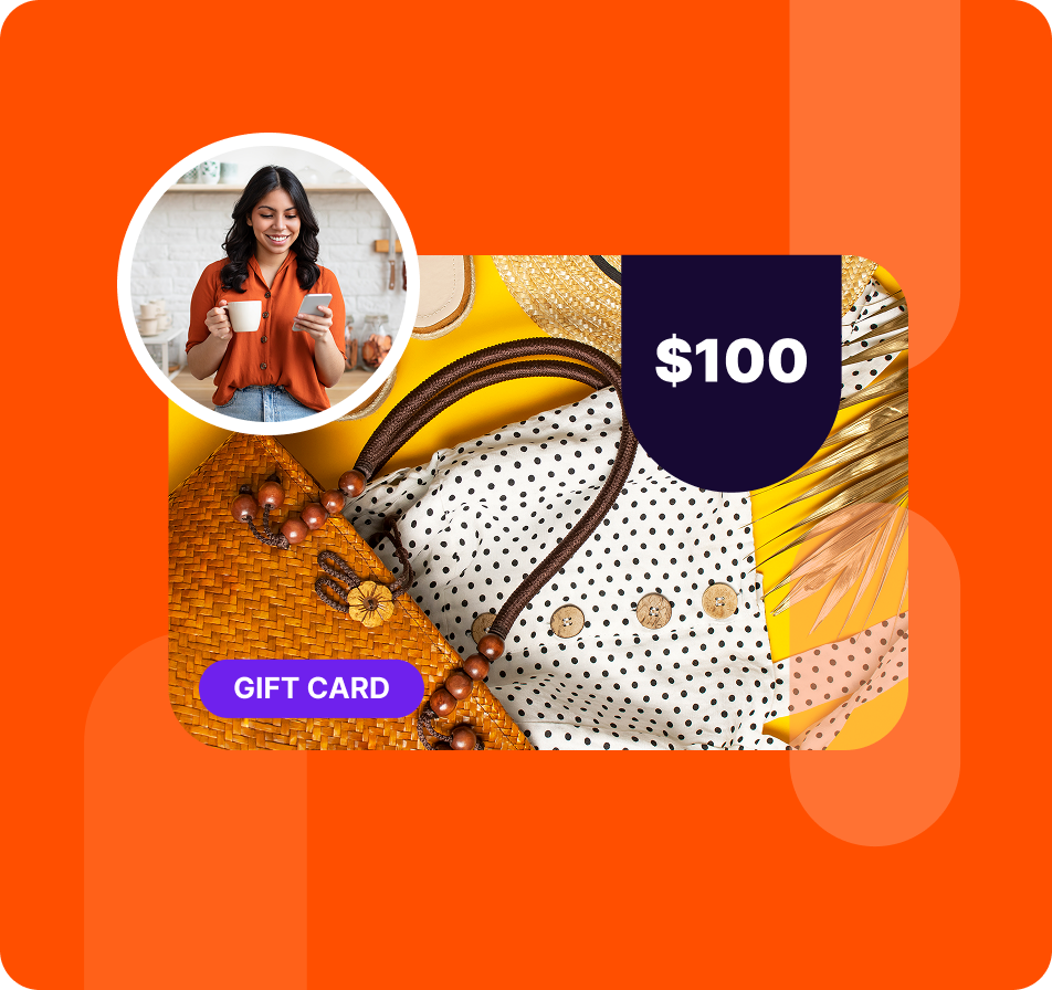 gift card graphic with women looking at her phone
