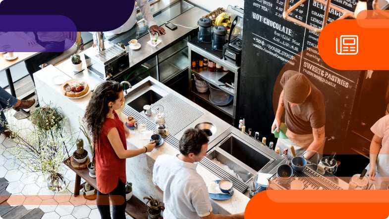 Customers at coffee shop using loyalty program to earn rewards