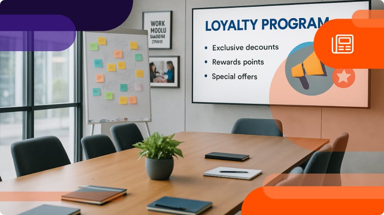 An office meeting room brainstorming loyalty program considerations before launching