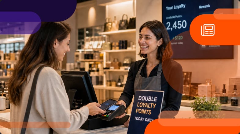 A customer using a DataCandy POS loyalty program at checkout