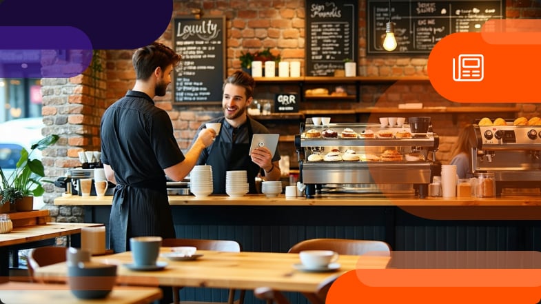 Owner of a small business coffee shop marketing their loyalty program. 