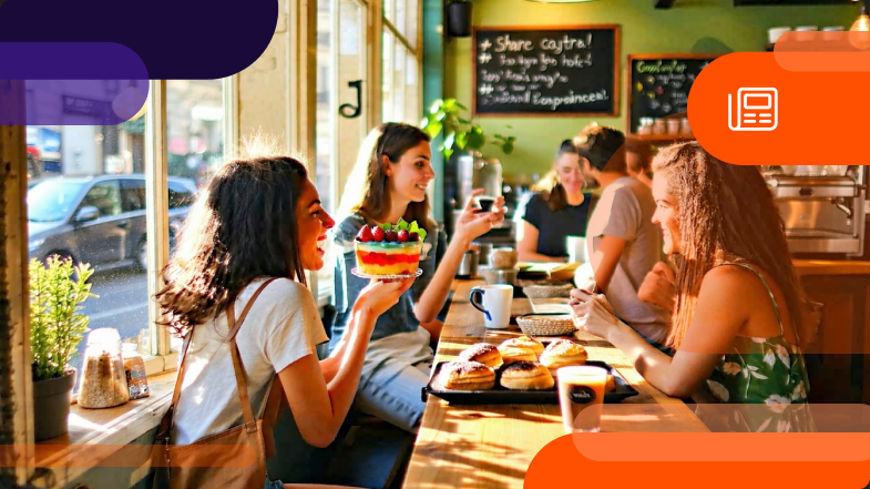 People eating at a local restaurant in the summer