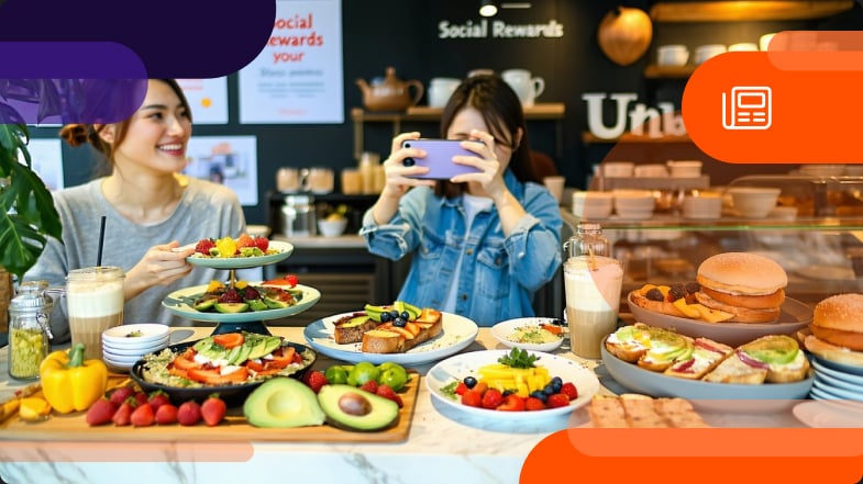 Woman making user generated content at restaurant