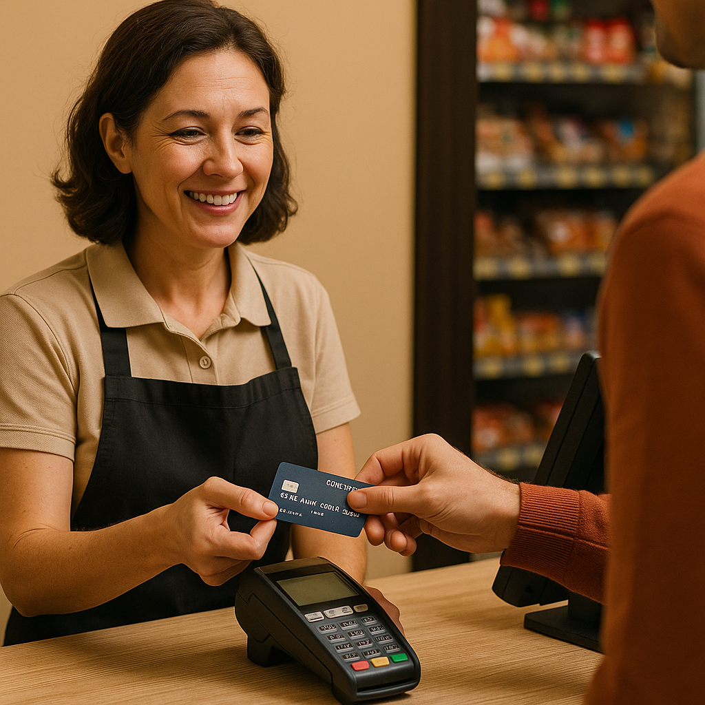 someone paying at hte cashier